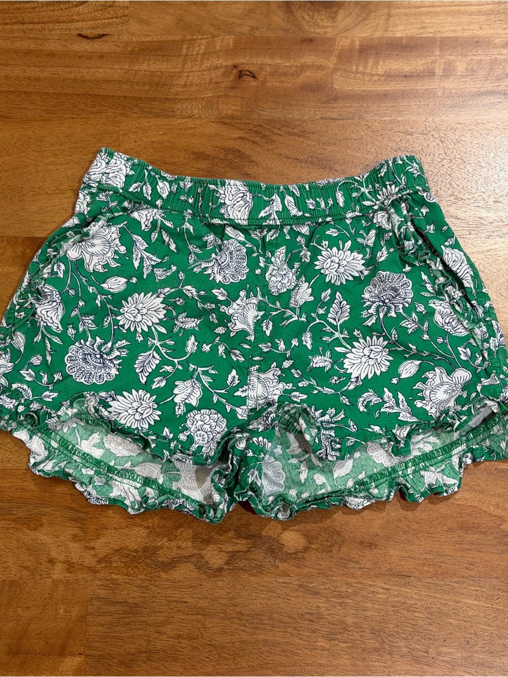 Crewcuts Girl’s Green Floral Ruffle-Hem Shorts w/ Elastic Waist Size 8